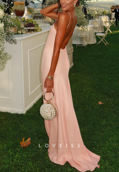 Halter Sleeveless Sleek Sheath Simple Formal Dress