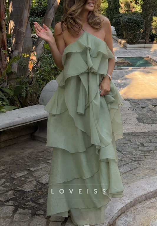 Halter Sleeveless Tiered A-Line Wedding Guest Dress