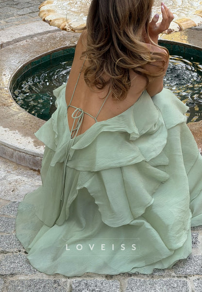 Halter Sleeveless Tiered A-Line Wedding Guest Dress