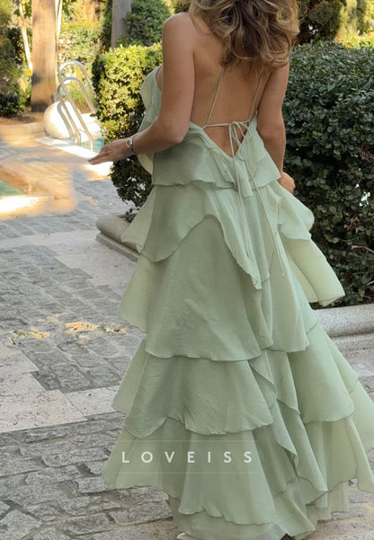 Halter Sleeveless Tiered A-Line Wedding Guest Dress