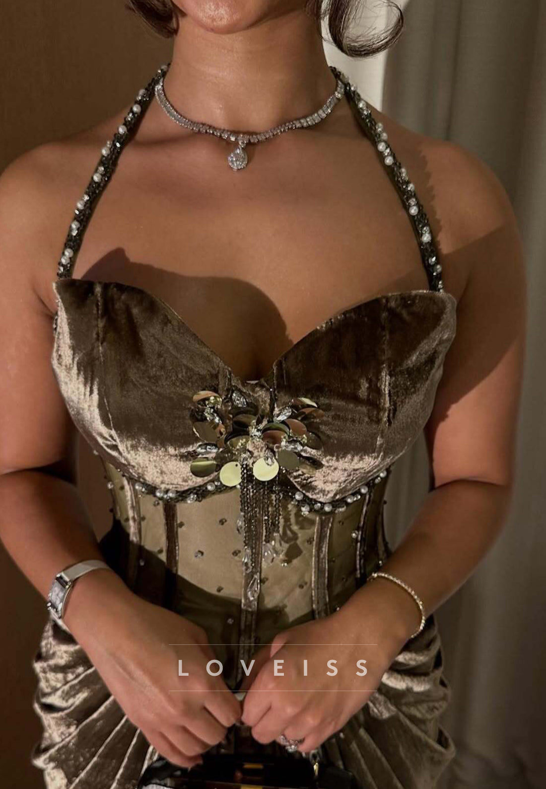 Halter Sweetheart Ruched Velvet Mermaid Prom Dress