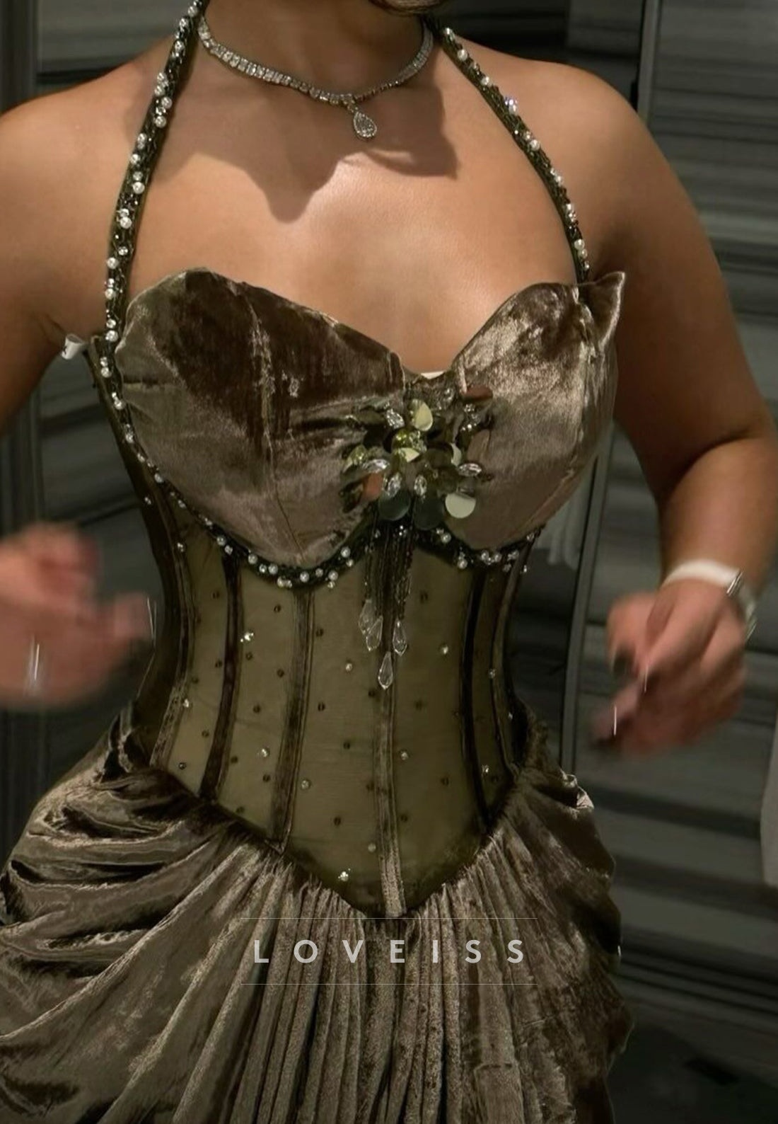 Halter Sweetheart Ruched Velvet Mermaid Prom Dress