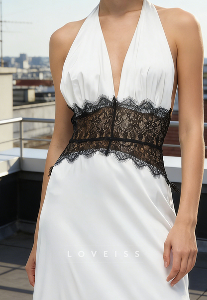 Halter V-Neck Lace Appliques Sheath Formal Dress
