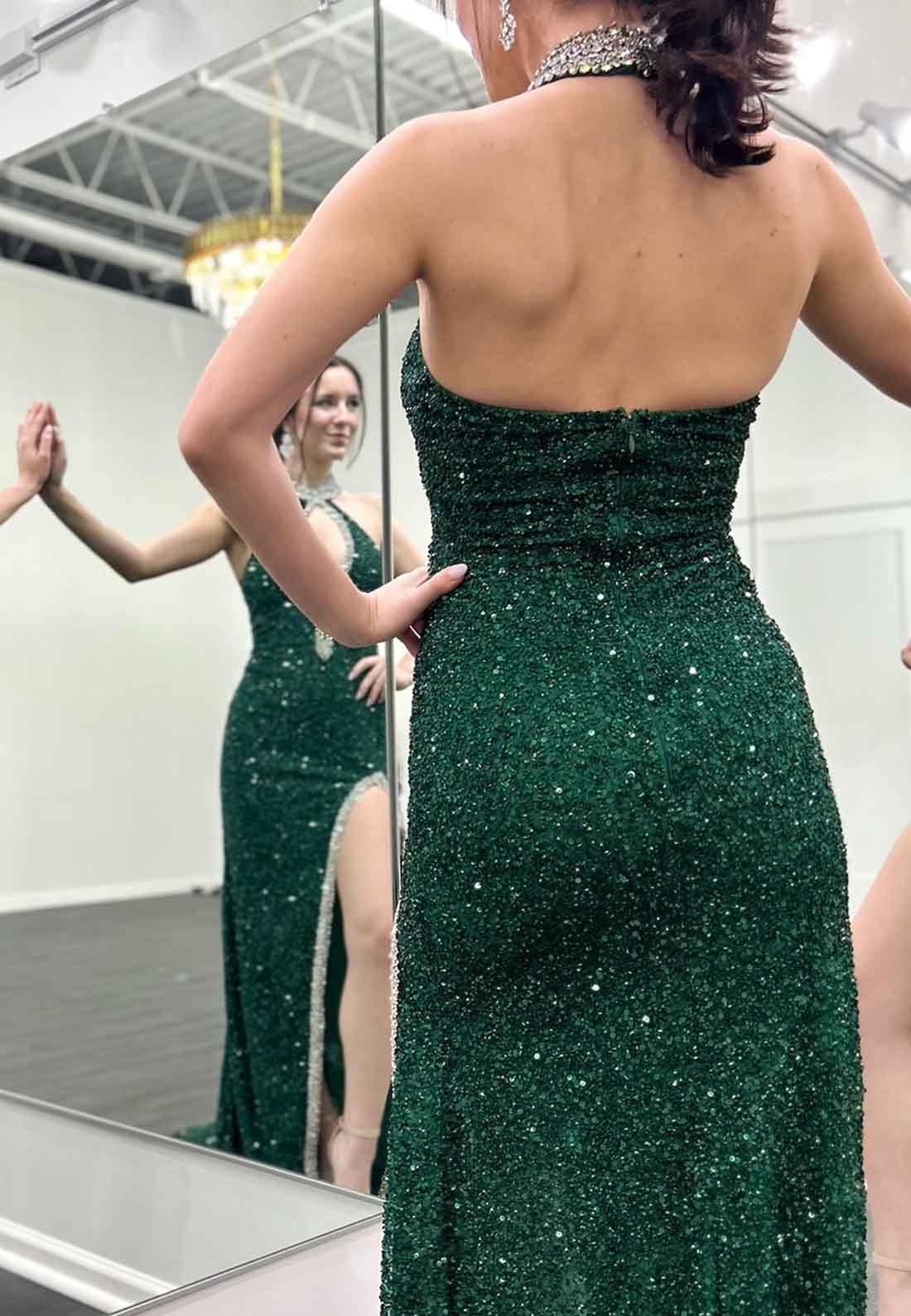 Halter V-Neck Sequins Side Slit Beaded Sheath Sparkly Evening Dress Loveiss Halter V-Neck Sequins Side Slit Beaded Sheath Sparkly Evening Dress Loveiss