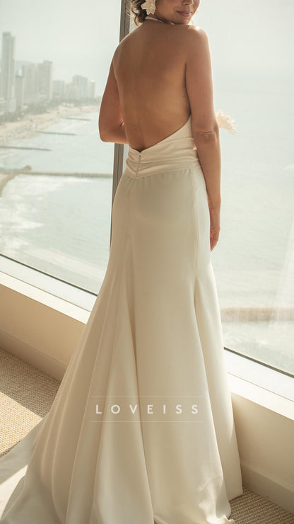 Halter V-Neck Sleeveless A-Line Beach Wedding Dress