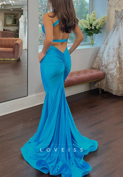 Halter V-Neck Sleeveless Backless Mermaid Prom Dress