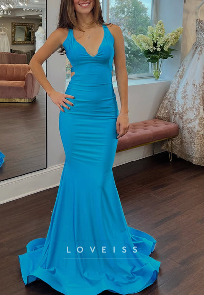 Halter V-Neck Sleeveless Backless Mermaid Prom Dress