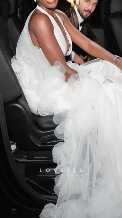 Halter V-Neck Sleeveless Fitted Mermaid Beach Wedding Dress