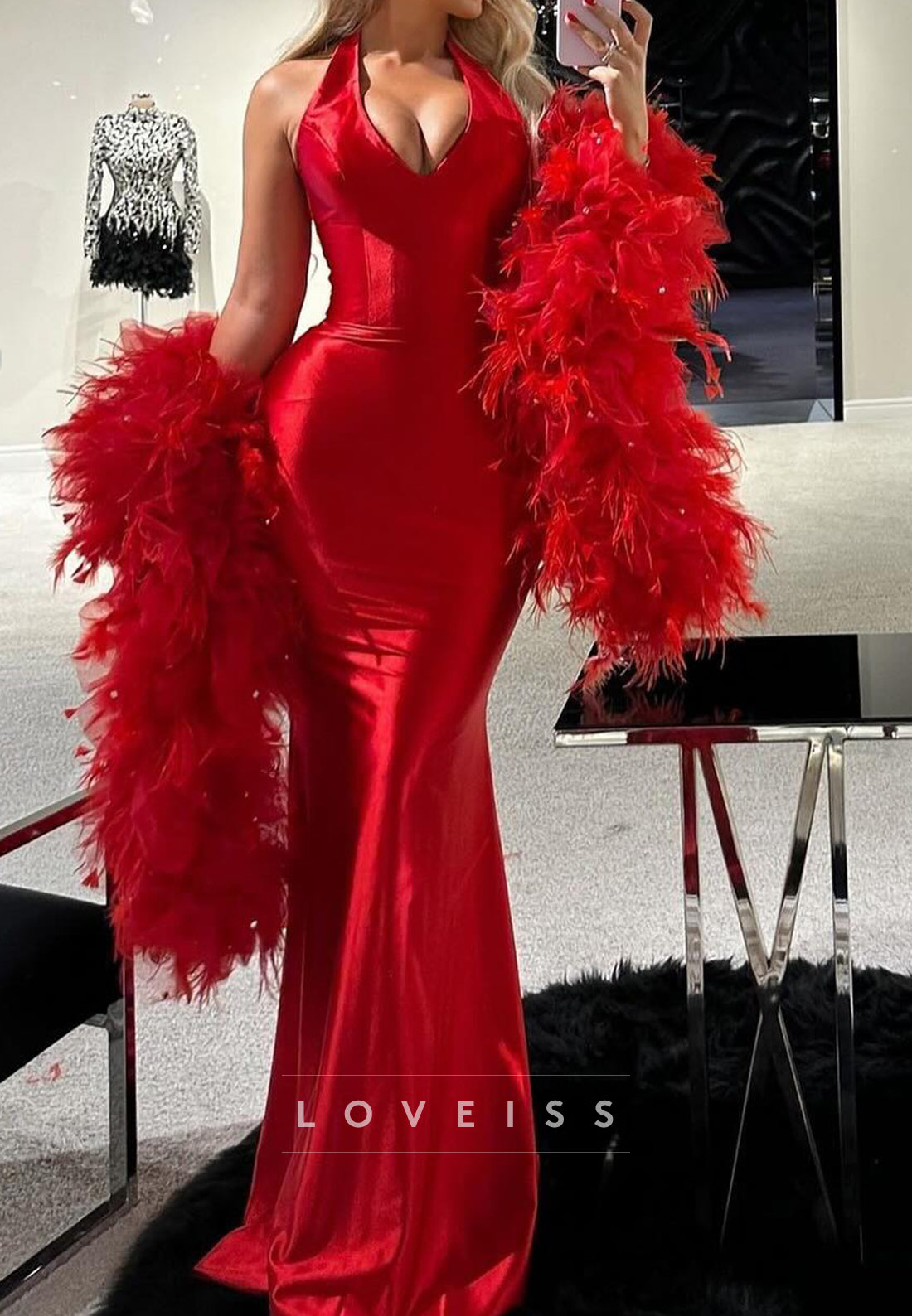 Halter V-Neck Sleeveless Fitted Mermaid Evening Dress