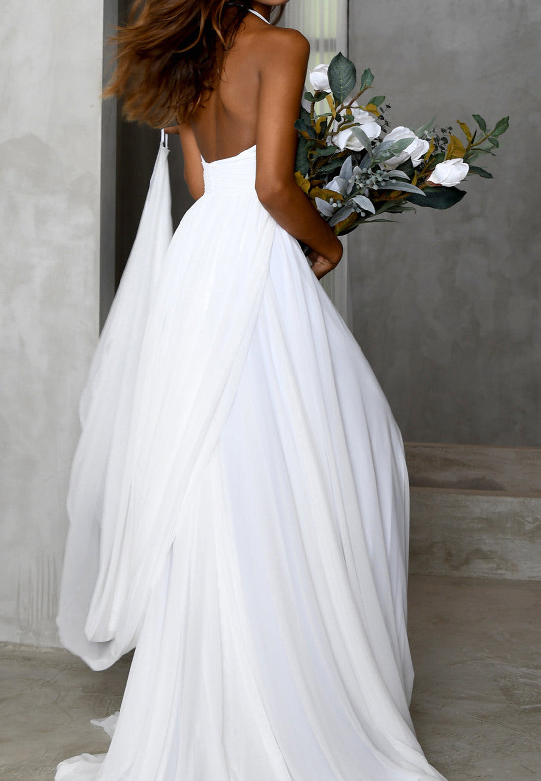 Halter V-Neck Sleeveless Pleated Empire Waist A-Line Beach Wedding Dre Loveiss Halter V-Neck Sleeveless Pleated Empire Waist A-Line Beach Wedding Dre Loveiss