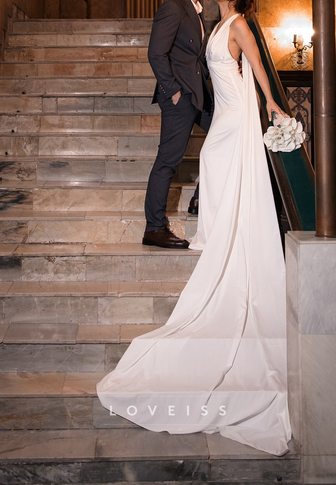 Halter V-Neck Sleeveless Sleek Sheath Beach Wedding Dress