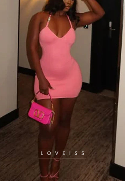 Halter V-Neck Spaghetti Straps Fitted Sleek Sheath Party Homecoming Dress