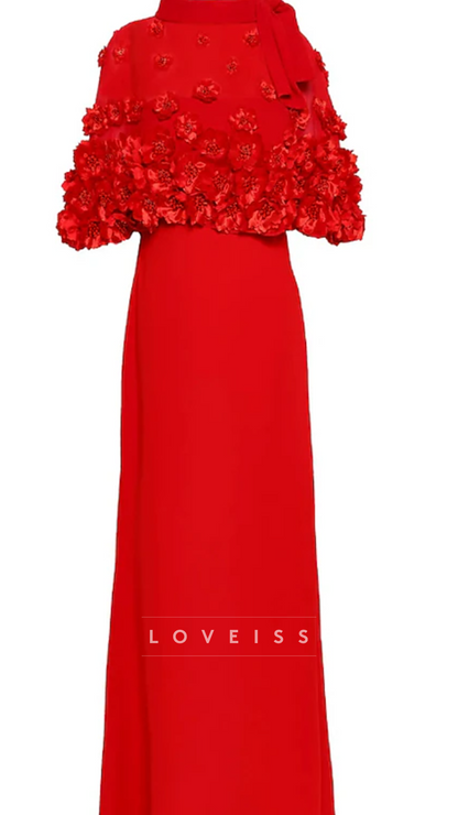 High Neck Floral Embellished Sheath Mother of Bride Dress