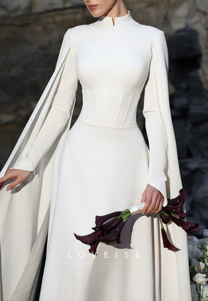 High Neck Long Sleeves Empire Waistt A-Line Simple Wedding Dress