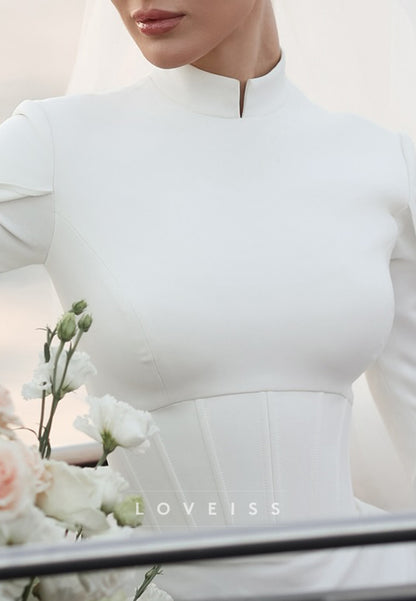 High Neck Long Sleeves Empire Waistt A-Line Simple Wedding Dress