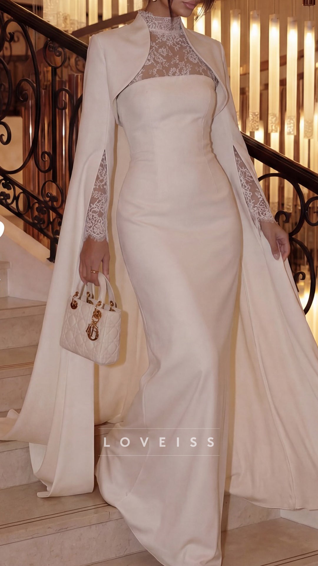 High Neck Long Sleeves Lace Appliques Mermaid Wedding Dress