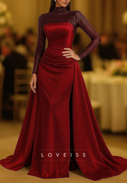 High Neck Long Sleeves Mermaid Evening Dress