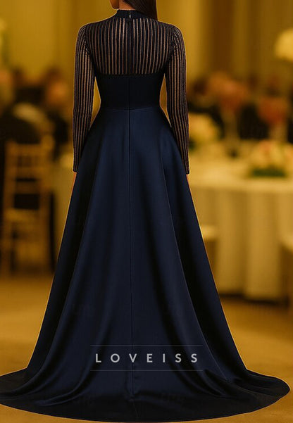 High Neck Long Sleeves Mermaid Evening Dress