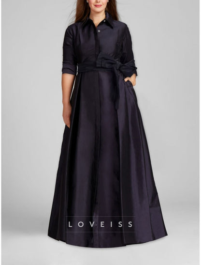 High Neck Long Sleeves  Satin A-Line Mother of Bride Dress