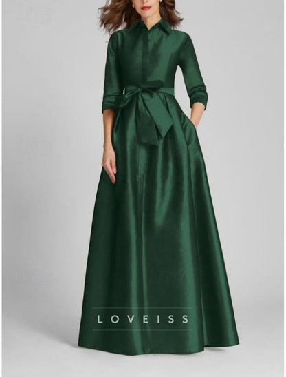 High Neck Long Sleeves  Satin A-Line Mother of Bride Dress