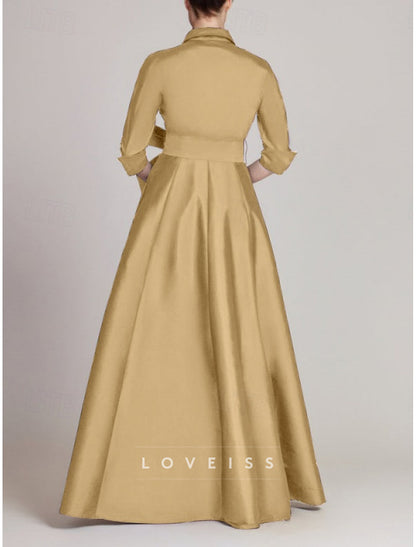High Neck Long Sleeves  Satin A-Line Mother of Bride Dress