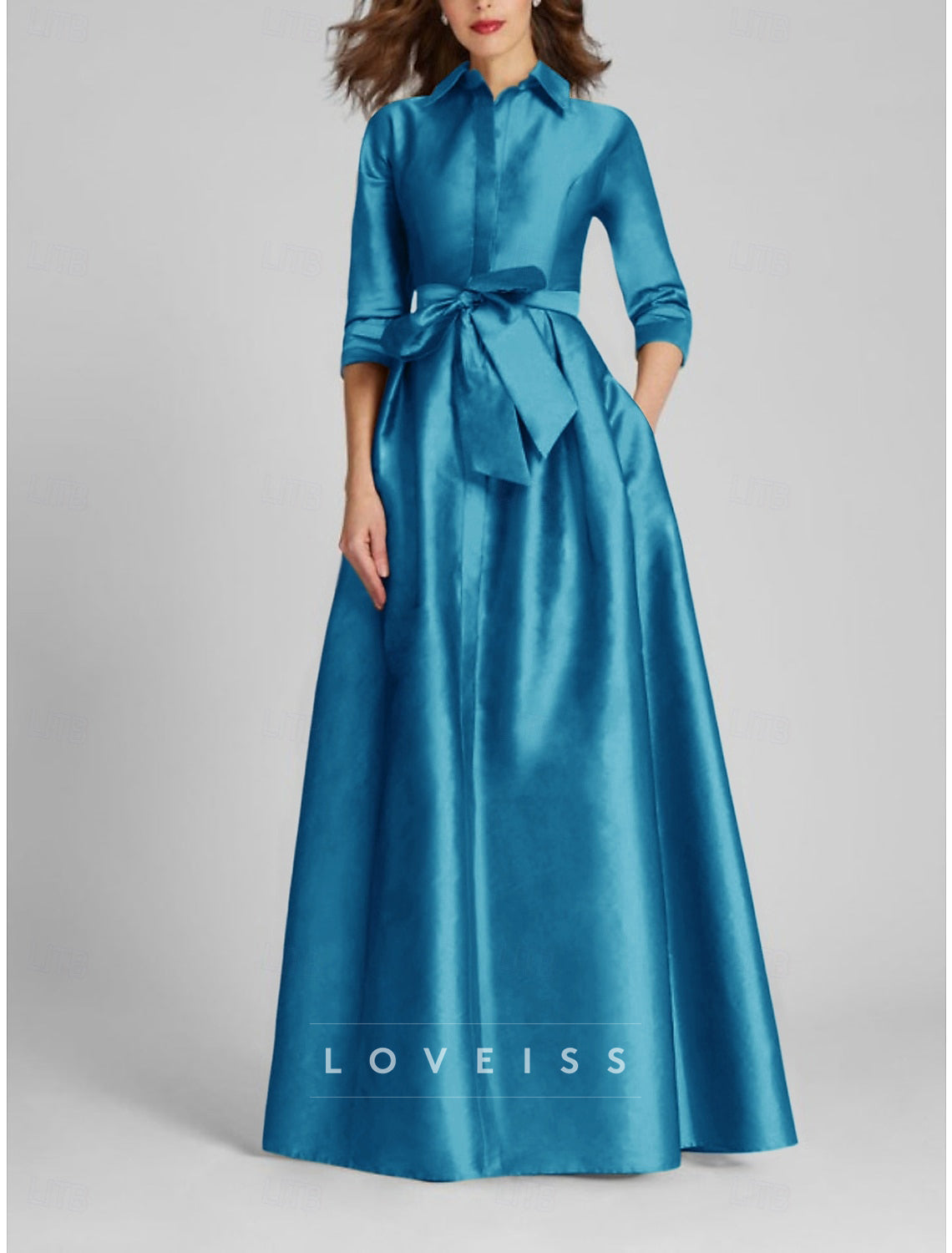 High Neck Long Sleeves  Satin A-Line Mother of Bride Dress