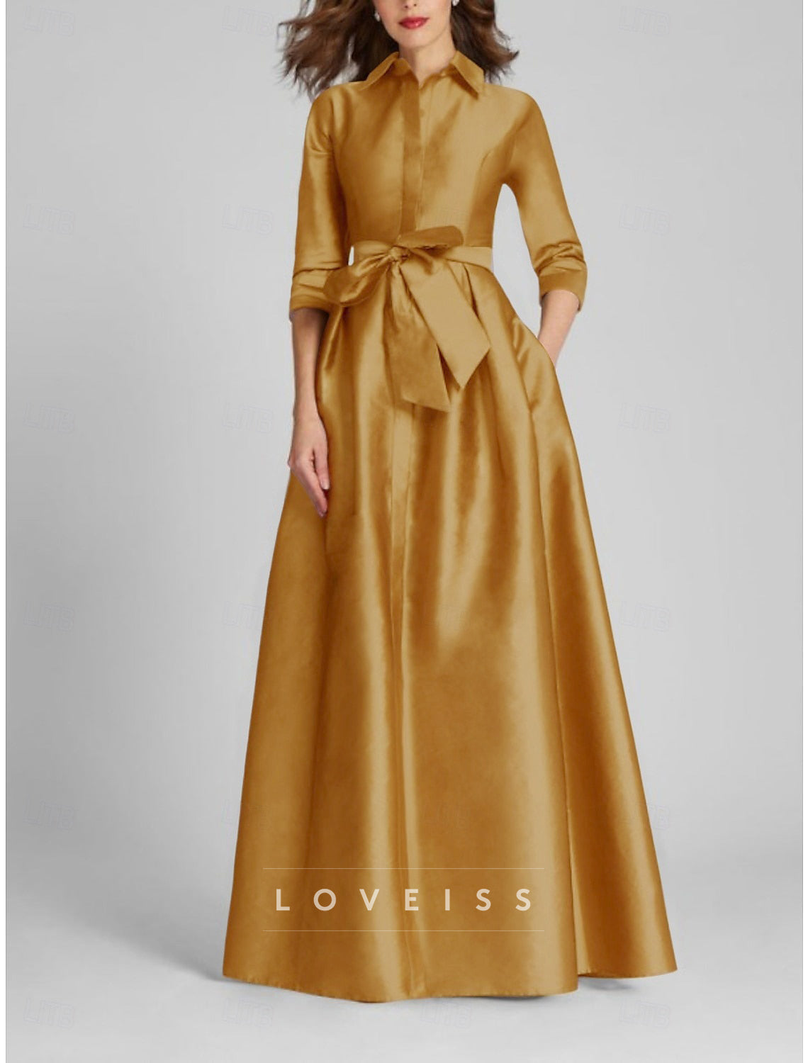 High Neck Long Sleeves  Satin A-Line Mother of Bride Dress