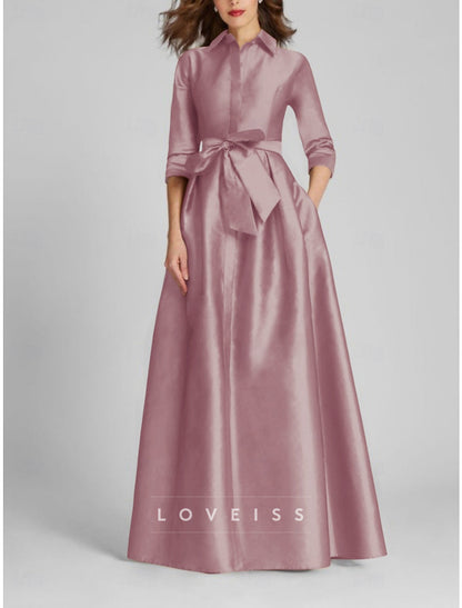 High Neck Long Sleeves  Satin A-Line Mother of Bride Dress