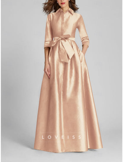 High Neck Long Sleeves  Satin A-Line Mother of Bride Dress