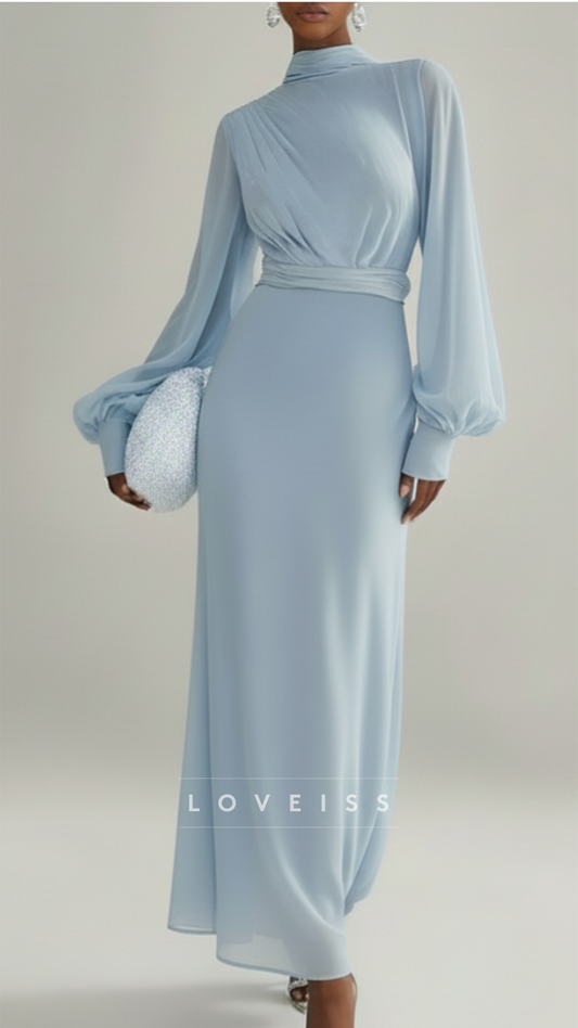 High Neck Long Sleeves Sheath Wedding Guest Dress