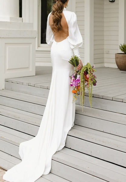 High Neck Long Sleeves Sleek Mermaid Wedding Dress
