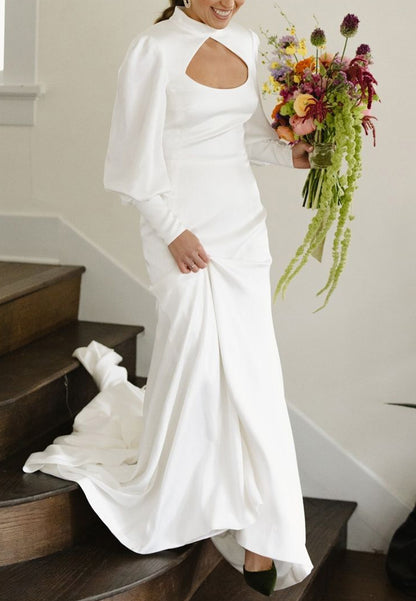 High Neck Long Sleeves Sleek Mermaid Wedding Dress