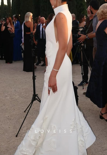 High Neck Sleeveless Appliques A-Line Wedding Dress