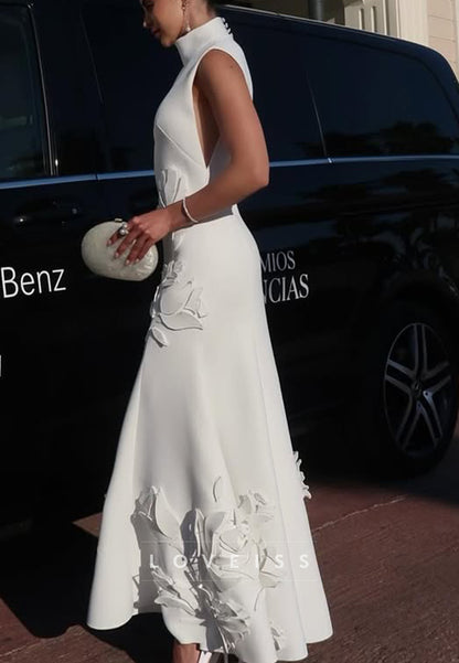 High Neck Sleeveless Appliques A-Line Wedding Dress