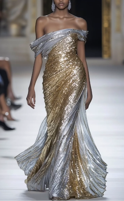 Sparkly Sequins Off The Shoulder Mermaid Evening Dress Long Prom Dress