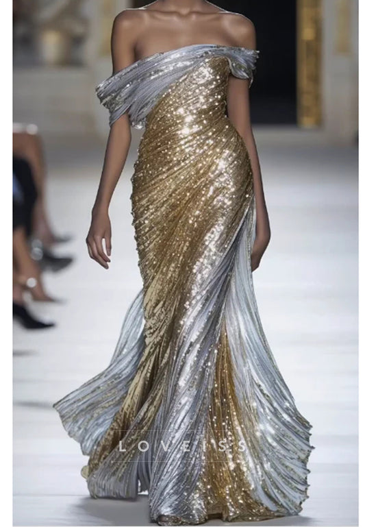 Sparkly Sequins Off The Shoulder Mermaid Evening Dress Long Prom Dress