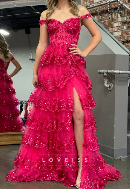 Sweetheart Sleeveless Appliques Tiered A-Line Prom Dress