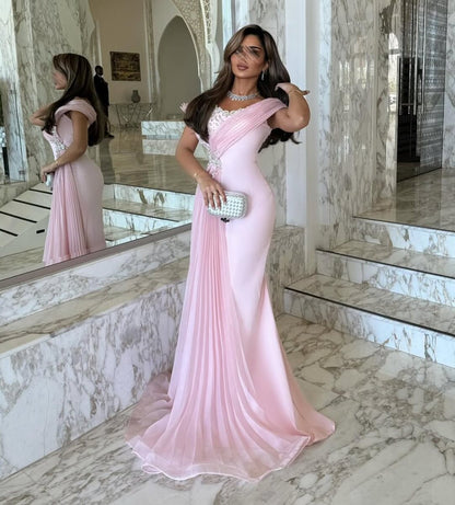 Elegant pink Mermaid Evening Dress with Overskirt