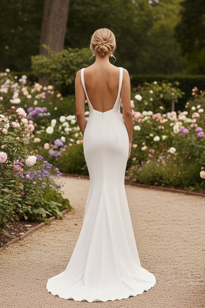 Square Straps Fitted Mermaid Wedding Dress