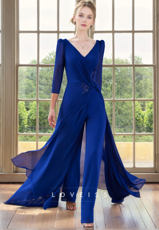 Jumpsuit Long Suit Chiffon Ruched Mother of Bride Dress Cocktail Dress