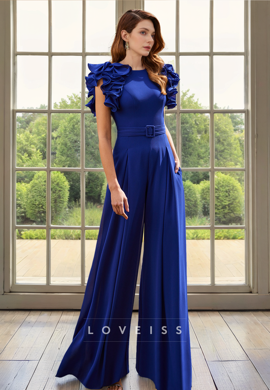 Jumpsuit Ruffled Scoop Sleek Satin Mother of Bride Dress Cocktail Dress