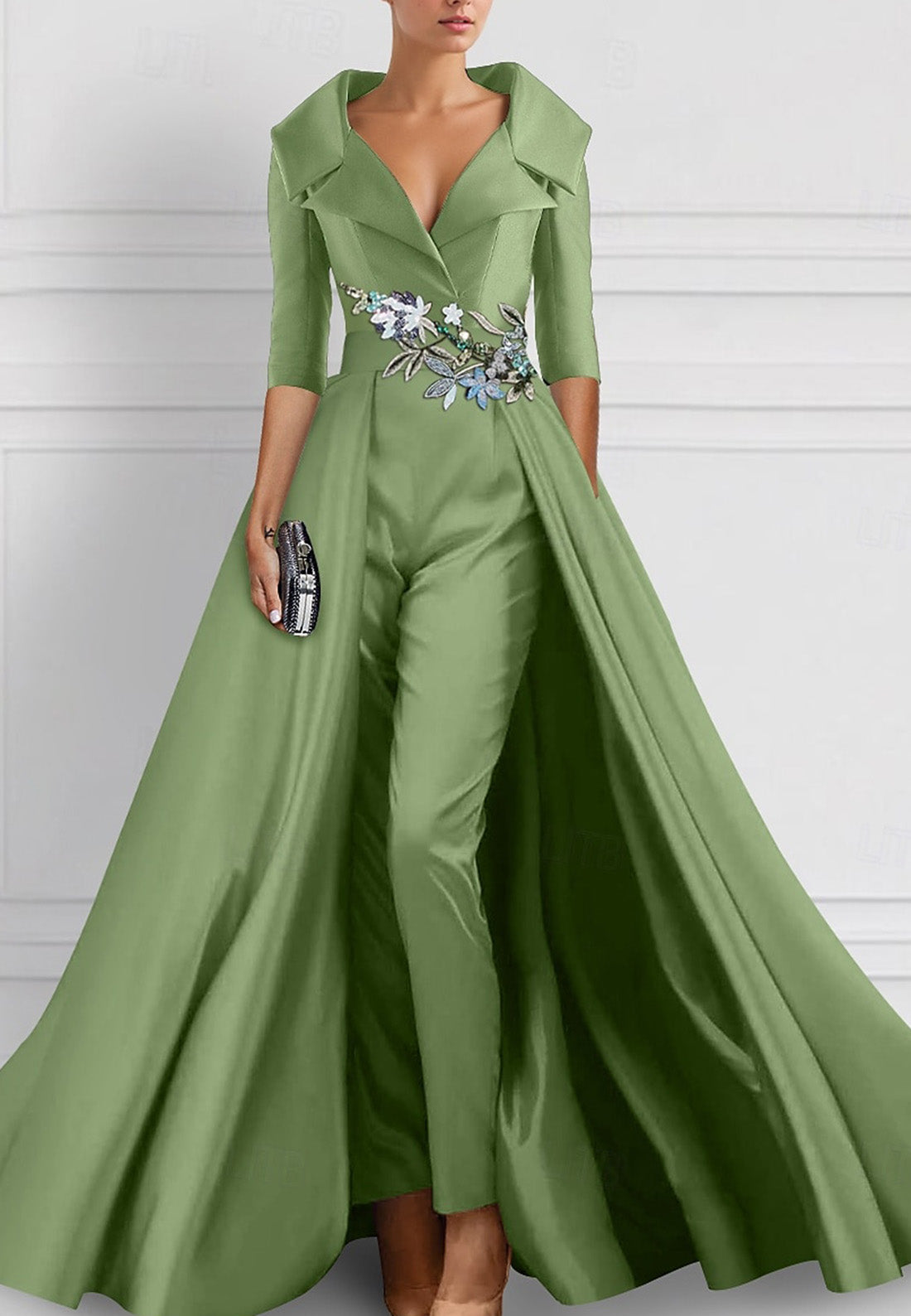 Jumpsuit V-Neck Long Sleeves Appliques Mother of Bride