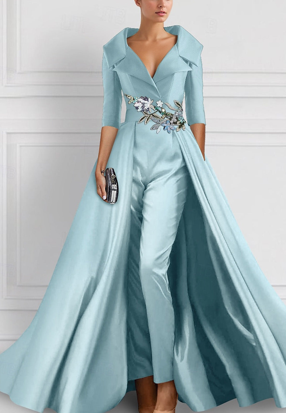 Jumpsuit V-Neck Long Sleeves Appliques Mother of Bride