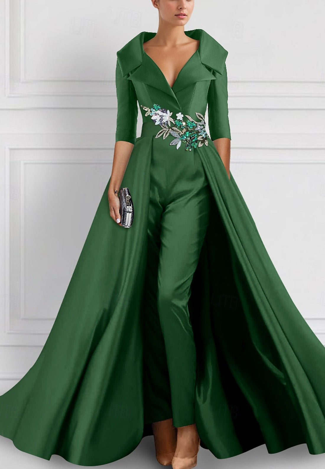 Jumpsuit V-Neck Long Sleeves Appliques Mother of Bride