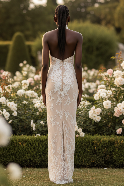 Halter Lace Appliques Sheath Wedding Dress