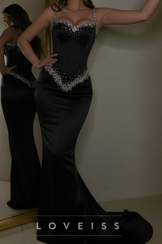 Sweetheart Sleeveless Beaded Mermaid Prom Dress