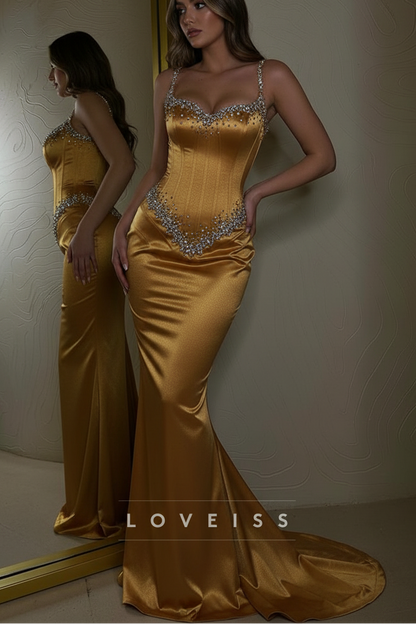 Sweetheart Sleeveless Beaded Mermaid Prom Dress