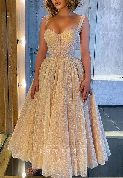 Sweetheart Sleeveless Pleated Tulle A-Line Prom Dress
