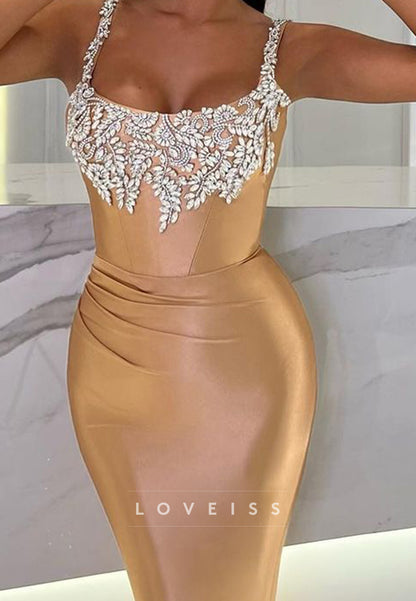 Scoop Sleeveless Beaded Sleek Mermaid Prom Dress