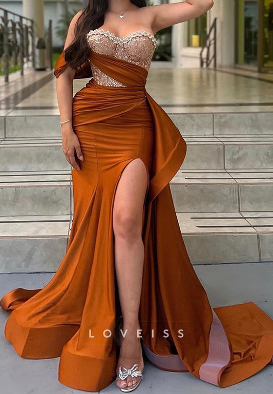 Sweetheart Sleeveless High Slit Sheath Prom Dress